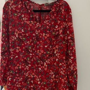 Loft Red Floral Dress with Two Strings on Neck (Frills)